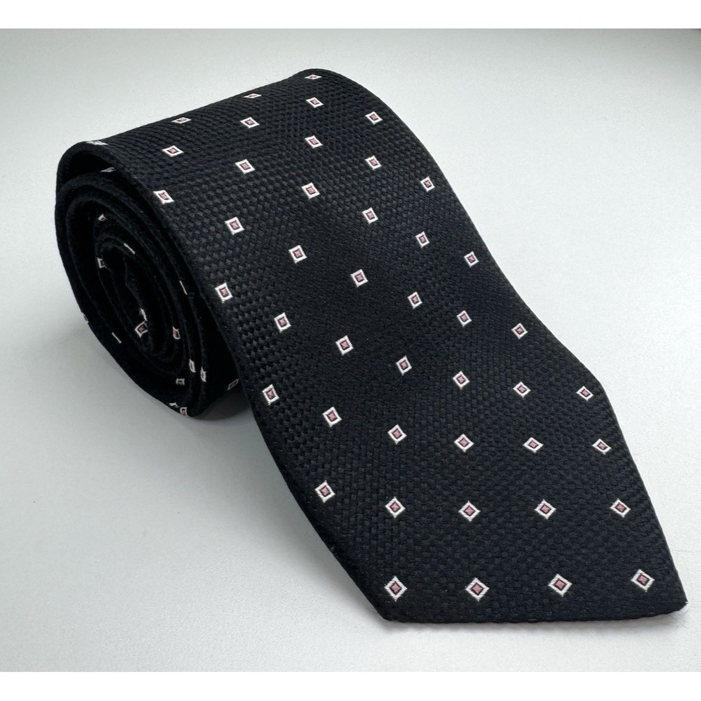 Joseph A. Bank 100% Men's Silk Neck Tie Black Pink Box Geometric 57in Italy